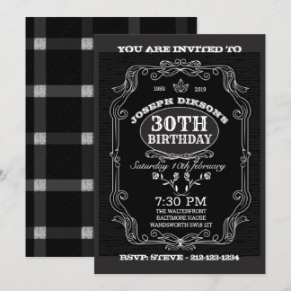 30e BIRTHDAY-INVITATIE, zwart & grijs Whisky-lab Kaart