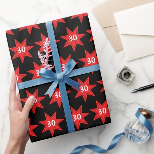 30e Birthday Red Star Cadeaupapier (Geschenken)