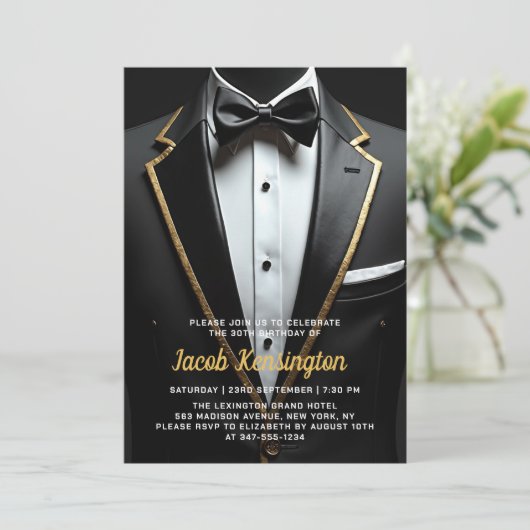 30e Black and Gold Tuxedo verjaardagsevenement Kaart (Staand voorkant)