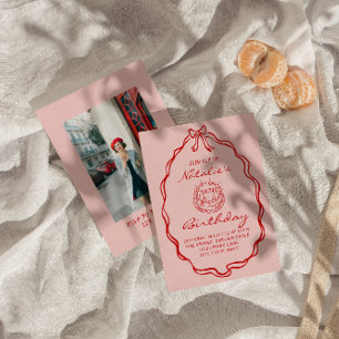 30e Bow Hand getrokken Coquette Foto Cake Verjaard Kaart