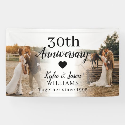 30e bruiloft Jubileum Custom 2 Photo Collage Spandoek (Horizontaal)