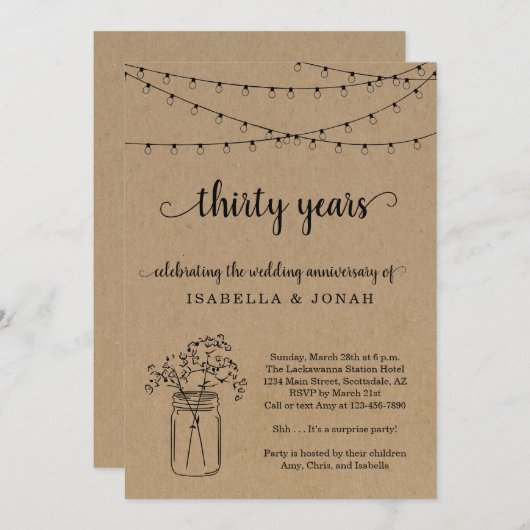 30e bruiloft Jubileum Feestuitnodiging Kaart (Voorkant / Achterkant)