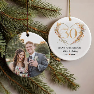 30e bruiloft Jubileum Gold Hearts Paar Foto Ornament