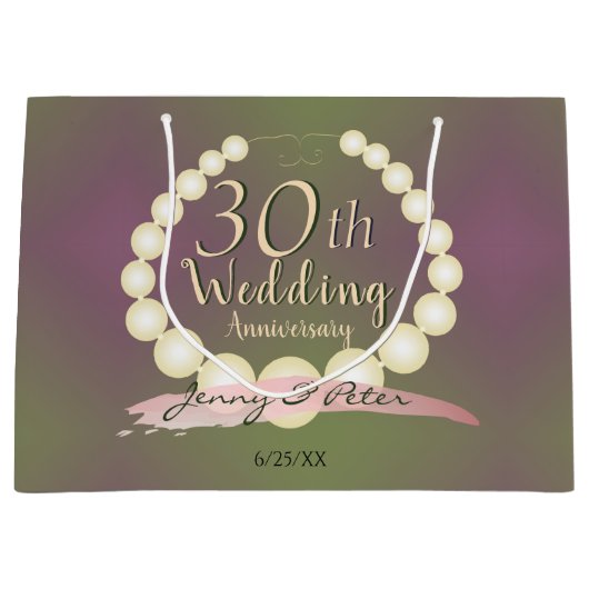 30e bruiloft Jubileum Pearls op Plum Moss Lrg. Groot Cadeauzakje (Voorkant)
