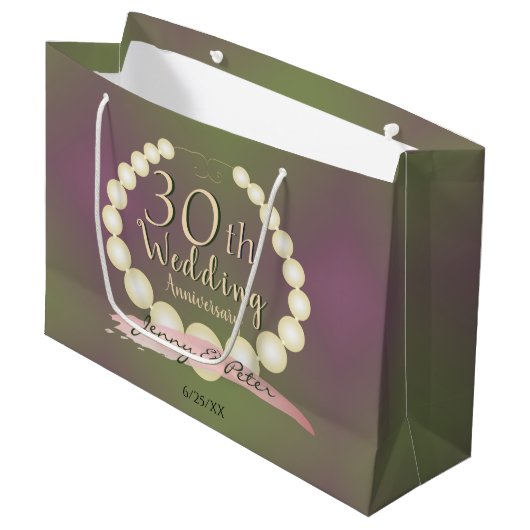 30e bruiloft Jubileum Pearls op Plum Moss Lrg. Groot Cadeauzakje (Voorkant Gekanteld)