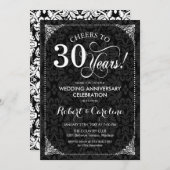 30e bruiloft Jubileum - Zwart Wit Damask Kaart (Voorkant / Achterkant)