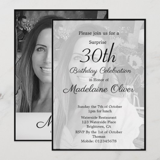 30e Classy Monogram Black White Foto van zaterdag Kaart (Voorkant / Achterkant)