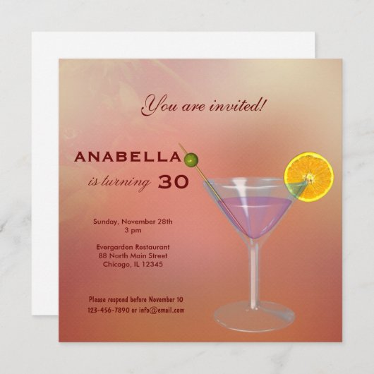 30e Cocktail Invitation d'anniversaire (Devant / Derrière)