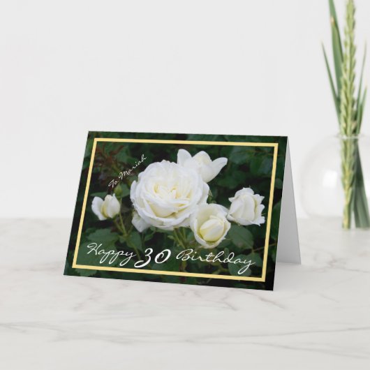 30e dag Mariah White Roses Elegant Golden Lijst Kaart (Voorkant)