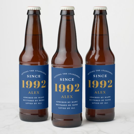 30e geboortedag 1992 Blue Gold Elegant Chic Bier Etiket (Flessen)