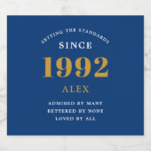 30e geboortedag 1992 Blue Gold Elegant Chic Bier Etiket (Enkel label)