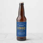 30e geboortedag 1992 Blue Gold Elegant Chic Bier Etiket (Voorkant)