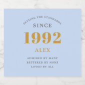 30e geboortedag 1992 Blue Grey Elegant Chic Sparkling Wijnetiket (Enkel label)