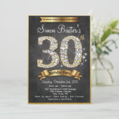 30e Gold Diamond Chalkboard Invitation d'anniversa (Debout devant)