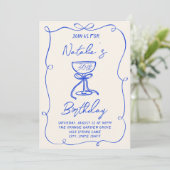 30e Hand Getrokken Blauwe Bog Martini Doddle Verja Kaart (Staand voorkant)