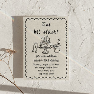 30e Hand getrokken Champagne Cake Fun Verjaardagsf Kaart