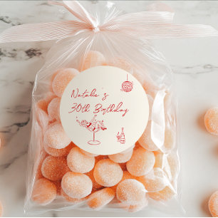 30e Hand getrokken Cream Cocktail Meisje Verjaarda Ronde Sticker