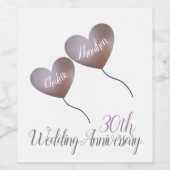 30e huwelijksfeest hartballonnen wijn etiket (Enkel label)