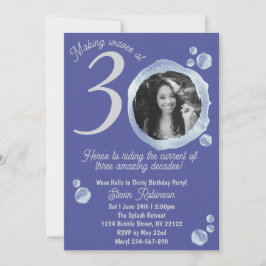 30e Indigo Blue Bubbles Verjaardagsfeest Foto Kaart