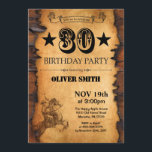 30e Invitation à l'anniversaire de l'Ouest<br><div class="desc">30e Invitation Occidentale. Cowboy Horse Wild West Theme Birthday Party. Arrière - plan rustique de campagne en bois.
Pour plus de personnalisation,  cliquez sur le bouton "Customiser" et utilisez notre outil de conception pour modifier ce modèle.</div>