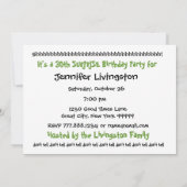 30e Invitation de la fête d'anniversaire SURPRISE (Dos)