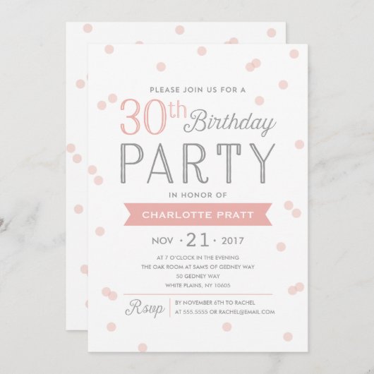 30e Invitation du Confetti Party | Anniversaire (Devant / Derrière)