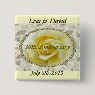 30e Jubileum behalve de datum gele rozenButton Vierkante Button 5,1 Cm