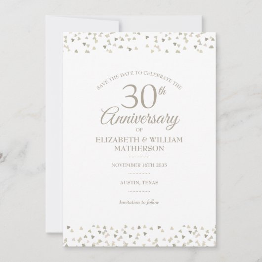 30e Jubileum Opslaan Datum Hartelijk Confetti Kaart (Voorkant)