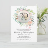 30e Jubileum Rozen Floral Chic Pearl Kaart (Staand voorkant)