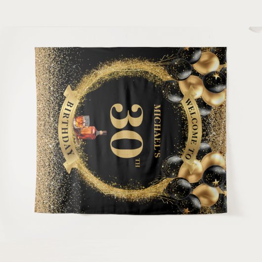 30e Man verjaardagswhisky verjaardagsbanner Wandkleed (Voorkant (horizontaal))