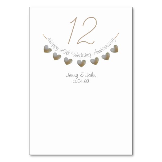 30e mariage du coeur Pearl numéro de table anniver (Dos)