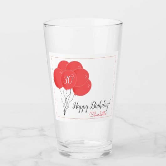 30e of een verjaardagscroze ballonglas glas (Voorkant)