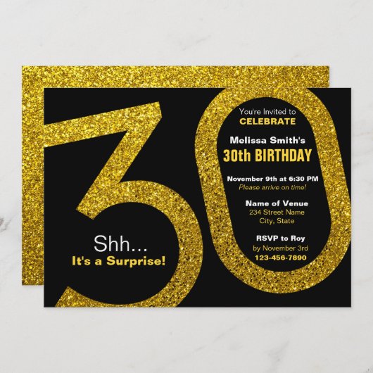 30e Parties scintillant d'or Invitation d'annivers (Devant / Derrière)