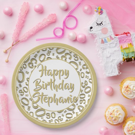 30e Partij Willekeurige Nummer Patroon Goud/Wit Papieren Bordje (Feest)