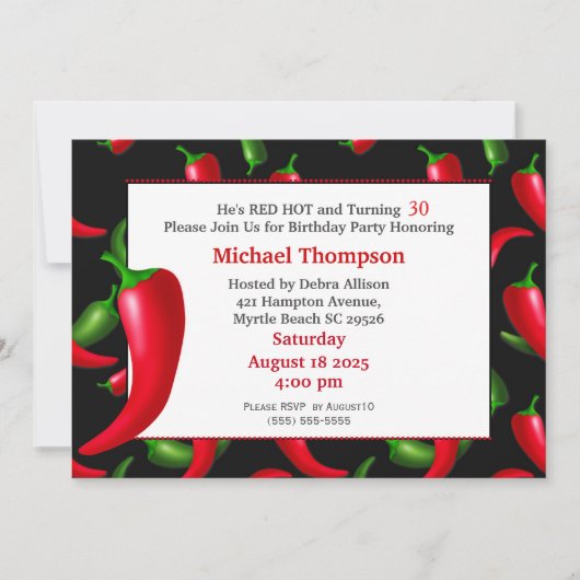 30e Poivron rouge Invitations d'anniversaire pour (Devant)