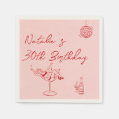 30e Retro Hand getekend Roze Rood Dertig Fun Verja Servet (Voorkant)