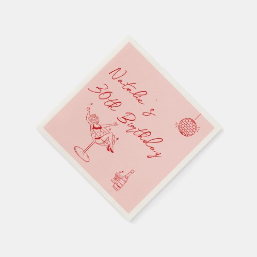 30e Retro Hand getekend Roze Rood Dertig Fun Verja Servet (Hoek)