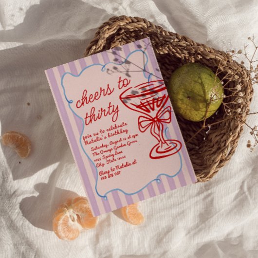 30e roze getekende kleurrijke champagneglas verjaa kaart