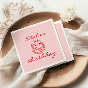 30e Roze Hand getrokken Cake Milestone Fun Verjaar Servet