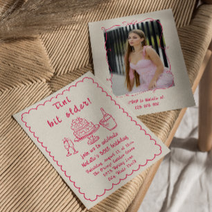 30e Roze Hand Getrokken Champagne Cake Verjaardags Kaart