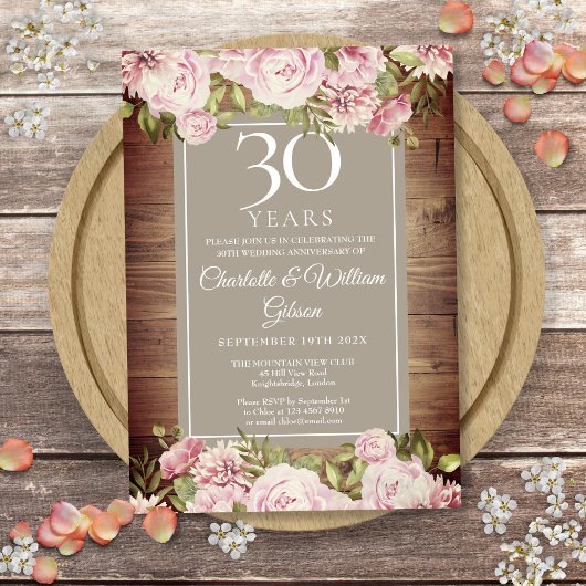 30e trouwdag Boho Rustieke Rozen Bloemen Kaart