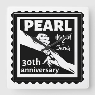 30e trouwdag zwart-wit romantisch vierkante klok