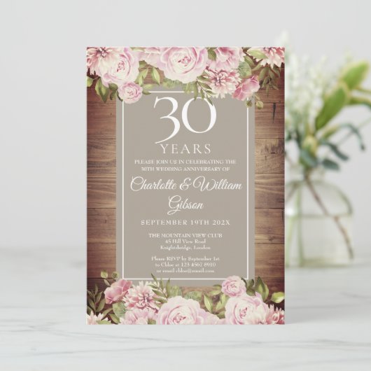 30e trouwjubileum Boho rustieke rozen bloem Kaart (Staand voorkant)