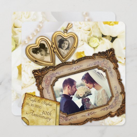 30e trouwjubileum Gouden Hart Hanger Frame Kaart (Voorkant / Achterkant)