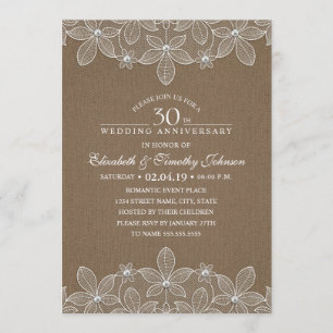 30e trouwjubileum rustieke donkere jute kant kaart