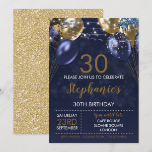 30e uitnodiging Navy Gold uitnodiging