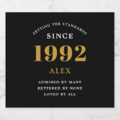 30e verjaardag 1992 Black Gold Elegant Chic Sparkling Wijnetiket (Enkel label)