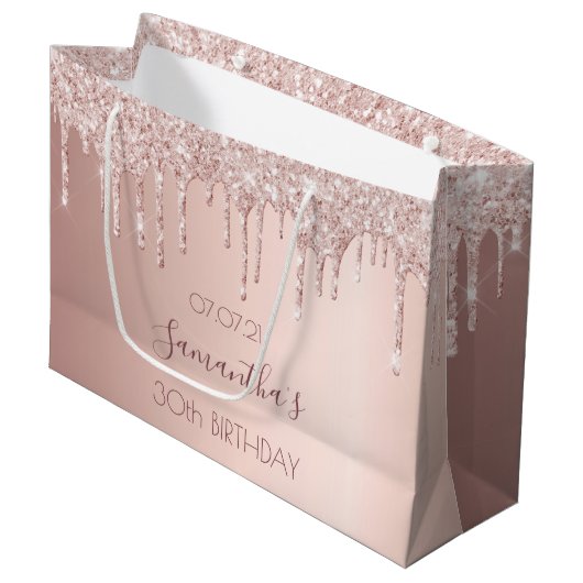 30e verjaardag 30 roos goud glitter druppelt roze groot cadeauzakje (Voorkant Gekanteld)
