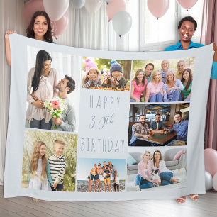 30e Verjaardag 7 Foto Stof Blauw Fleece Deken
