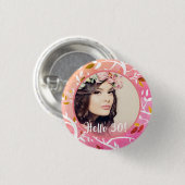 30e verjaardag aangepaste foto roze botanisch patr ronde button 3,2 cm (Voorkant /achterkant)